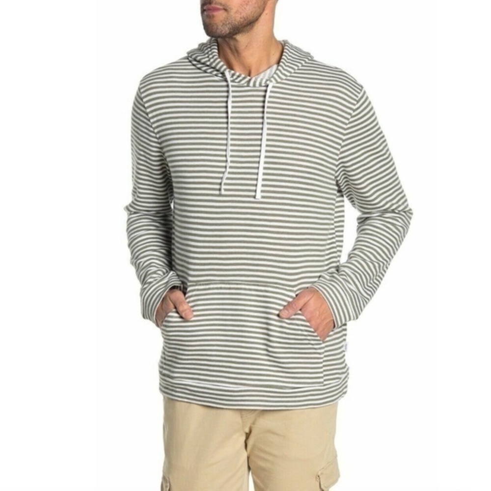 Onia Michael Micro Stripe Green Sea Spray Hoodie Cotton Blend Size Large
